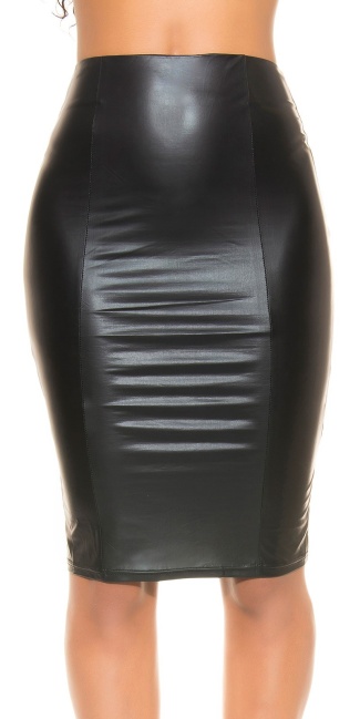 Sexy wetlook pencil-koker rok met ritssluiting zwart